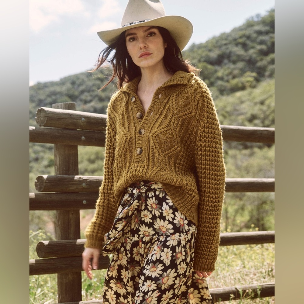 NWT The Great The Cozy Cable Pullover in Harvest Gold - Picture 4 of 6